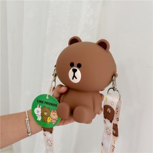 LINE FRIENDS Genuine Brown Bear Messenger Bag Cartoon Childrens Bag Girl Cute Summer New Coin Purse 【MAY】
