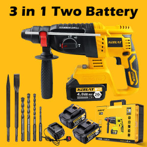 Keelat Cordless Brushless Electric Hammer 800W Cordless Rotary Heavy Impact Hammer Impact Drill Screwdriver 4 Mode Rechargeable Concrete Breaker with Two Batteries Powertool