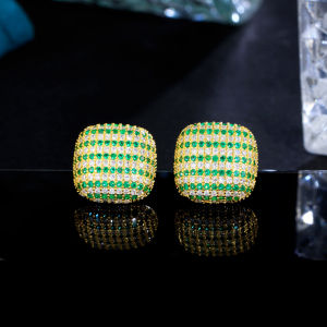 SEQUITO Temperament Women Jewelry Yellow Gold Plated Full Micro Pave Green White AAA Cubic Zircon Bread Shape Evening Party Small Stud Earrings SE897