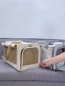 【SG Seller】Foldable  Carrier Bag 15kg Cat Lightweight Hand Shoulder Carry Grey Khaki