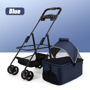 Pet Dog Cat Stroller Detachable Carrier 2-in-1 Pets Puppy Water-resistant Cover Collapsible Lightweight With Dinner Plate and Storage Basket