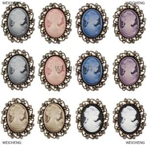[COD] WEICHENG Vintage Gothic Style Head Statue Cameo Brooch Rhinestone Brooch for Women