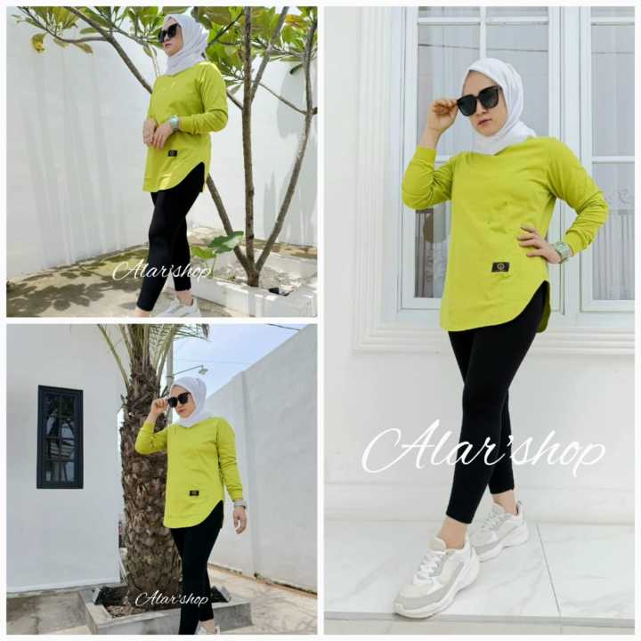 ATASAN KAOS POLOS LENGAN PANJANG WANITA MODEL BAWAH OVAL / KAOS LENGAN