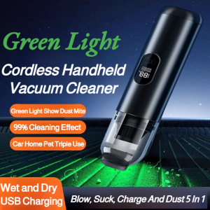 Rechargeable Wireless Vacuum Cleaners Portable Handheld Vacuum Cleaner Car Handy Vacuum Cleaner Wet and Dry Vacuum Cleaner Strong Suction Green Light Reveals Dust