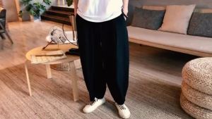 ILKR Cotton Linen Mens Harem Pants Summer Thin Loose Casual Pants Style Loose Fit Long Trousers for Young Men