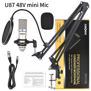 Siborie【COD】U87 48V mikrofon karaoke berkualitas suara microphones Satu set lengkap braket kantilever