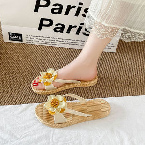 [Free Shipping] 2026 WomenS Summer Fashion Flat Flip-Flops With Woven Floral Design Beach Shoes