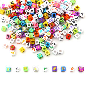 50pcs/ Letter Acrylic Constellation Beads Charm Square Alphabet Loose Spacer Beads for DIY Necklace Bracelet Jewelry Making