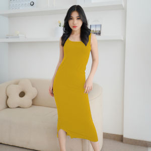 NZINGA Eva Midi | Midi Dress Wanita Slim Fit Polos - Baju Tanpa Lengan Square Neck Stylish | S - XXL