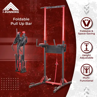 IRunning Foldable Pull Up Bar Station ★ Pull Up Bar ★ Dip Bar ★ Multifunctional ★ Height Adjustable