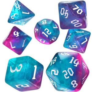 TEBRANG D% D12 D20 7 Pcs/set Toy Gift Number Table Game Entertainment Playing Games DND Enthusiast Family Party Iridescent Glitter Polyhedral Dice 7-Die Carved Pattern Dice Set Two-tone Dice Set