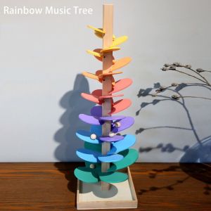 GOXBERK Wooden Wooden Rainbow Petals Music Tree Toy Educational Music Tree Rainbow Building Blocks Music Tree Colorful Early Learning Wooden Rainbow Music Tree Toy Children Kids