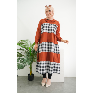 Fashion muslim wanita lebaran Midi dress Kartika lengan panjang terbaru