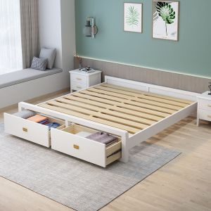 Japanese tatami bed solid wood bed home space-saving rubber wood foldable kang drawer air pressure double bed
