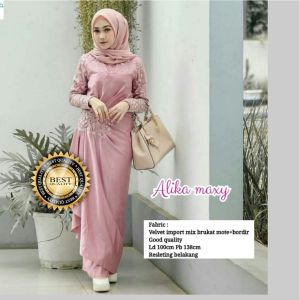 ALIKA Gamis brokat maxi Baju Muslim Lebaran street style Dress kondangan Terbaru elegan dan simpel