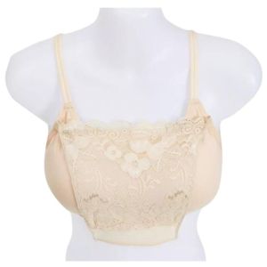 REEBO Double Layer Strapless Insert Wrapped Chest Flower Mesh Clip-On Mock Camisole Invisible Strapless Bra Wrap Lace Anti-Glare Tube Top Lady