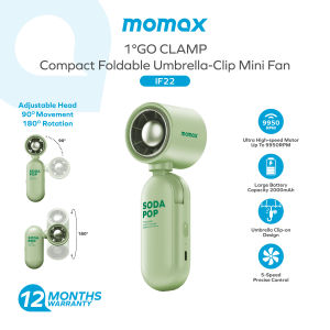 Momax IF22 1°GO CLAMP Mini Fan | Umbrella-Clip & Desk | Foldable Portable Fan | Perfect for Outdoor | Clip-on | Rotate