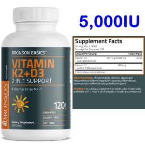 Viên uống Vitamin K2 D3 Bronson 2in1 hũ 360 viên / 120 viên [Hàng Mỹ]