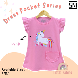 DRESS MOTIF ANAK USIA 2 - 6 TAHUN "RUFFLE POCKET" / DRESS DASTER ANAK PEREMPUAN KELFI