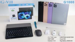 G-Vill G1000 10.1-inch HD Tablet PC comes with a free protective case stylus and mouse.