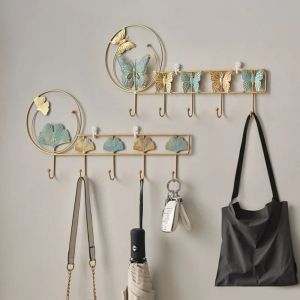 ZOATAAL สไตล์นอร์ดิก ตะขอแขวนผนังผีเสื้อ อินส์ งานทำมือ ที่แขวนกุญแจ สง่างามเรียบหรู ไม่เจาะรู ชั้นเก็บของโลหะ บ้านในบ้าน