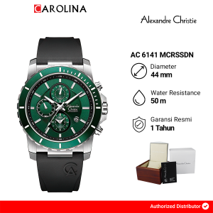 Jam Tangan Pria Alexandre Christie Chronograph AC 6141 MCRSSDN Green Dial Black Rubber Strap