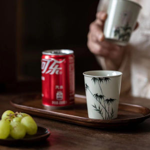 手绘墨竹主人杯家用陶瓷日式大茶杯功夫茶具聚香可乐杯高足品茗杯