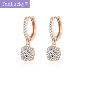 ต่างหูต่างหูเงินสเตอร์ลิง925หรูหราแฟชั่น TenLucky ต่างหูรูปหยดน้ำเพทาย Bling Moissanite สำหรับเด็กผู้หญิงผู้หญิงกับกล่องเครื่องประดับ