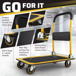 REAIM Foldable Trolley Heavy Duty Portable Shopping Cart Folding Platform With Wheel Max Load 550KG