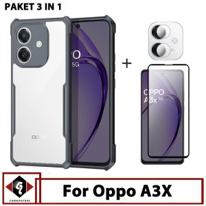 Paket 3in1 Case Oppo A3X / A3 NFC Fusion Free Tempered Glass dan pelindung Camera Kaca