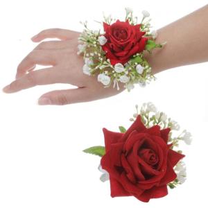Wrist Corsage Artificial Rose Flower Boutonniere for Bride Groomsmen Bridesmaid Wedding Accessories for Special Occasion