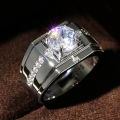 JWEGHL Man Plated - Sier Shiny Round Crystal Cubic Zircon Rings Business Finger Jewelry Unisex Wedding Band Ring. 