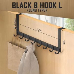 เหนือตะขอประตูที่แขวนประตูตะขอสำหรับแขวนเหนือประตูชั้นวางผ้าขนหนูสำหรับห้องน้ำพร้อมตะขอแขวนเสื้อโค้ท8อันที่แขวนโค้ทอุปกรณ์ห้องน้ำจำเป็นสำหรับหอพักสีดำขาว