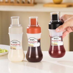 350ml Kitchen Five Holes Squeeze Sauce Bottle with Lid Multi-purpose Salad Ketchup Bottle with Scale Sauce Bottle Condiment Dispenser