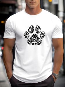 T Shirts For Men Paw Printing 100% Cotton Graphic Printing Summer Round Neck T-Shirt Casual Breathable Street Style Daily Top