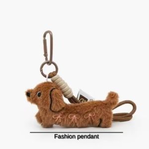 Sweet Cartoon Dachshund Bow Print Puppy Plush Toy Key Chains Car Keychain Accessories Gifts