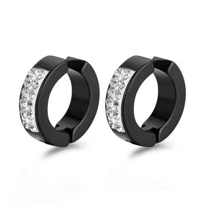 Bravego 1 Pair Men Fashion Diamond Non Piercing Clip Earrings Titanium Steel Hoop Earrings