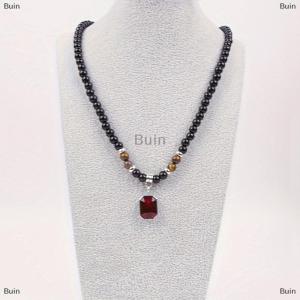 [COD] Buin Black Beads With Square Pendant Necklace For Men Trendy Accessories Jewelry Male Gift Decoration