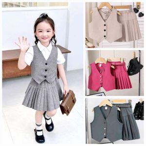 janeth Best Seller Casual Sleeveless Vest  and Pleated Skirt  for Girl  Teen-ager Tween Set Terno  - best seller - good quality - super kapal ng tela - trending  - 100 percent cotton - mall quality - Top pick  - madaling maubos - trending  - made of impor