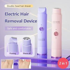 JPTD Không đau Máy tẩy lông điện 2 trong 1 Có hai đầu Máy cắt tỉa vùng kín Dao cạo điện Di động Thiết bị tẩy lông Tóc ướt và khô
