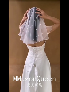 ผ้าคลุมหน้างานแต่งงานสีขาวประดับด้วยลูกปัดดอกไม้ผ้าคลุมหน้าเจ้าสาวแบบสั้นสำหรับเจ้าสาวในโอกาสพิเศษอุปกรณ์จัดงานปาร์ตี้โสด