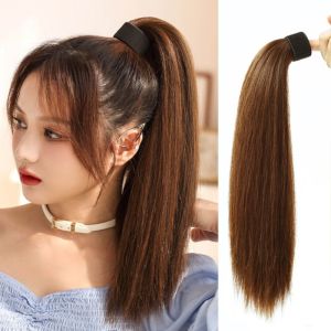 HEALMEYOU Sweet High Quality Daily Women Clip In Brown Black Hair Extensions Girls Ponytail Wig Heat Resistant Fiber Long Straight Ponytail Hair Accessories