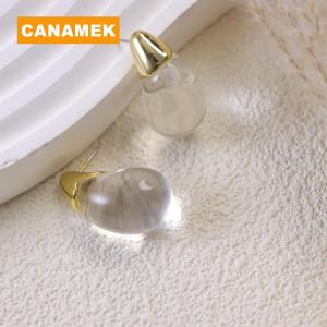 【CANAMEK】 1Pair Minimally Colored Transparent Water Droplet Resin Earrings Fashion Design Sense Women Earring Jewelry Accessories Gifts