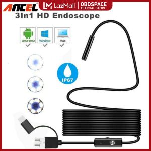 【COD】ANCEL 7mm 3 In 1 Endoscope Camera  480P HD 6 Adjustable LED Lights USB Endoscope Mini Camera IP67 Waterproof Multi-function Snake Hidden Camera Compatible For Android /TYPE-C/PC