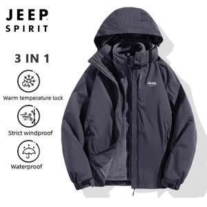 JEEP SPIRIT Winter Windproof Waterproof Men Women Jacket 1+1 Set Jacket zip pockets3 in 1 Multifunctional Outdoor Sports Hiking Jacket