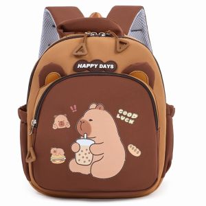 LUXELU Cartoon Capybara Backpack Nylon Large Capacity Capybara School Bag Kawaii Multi-layer Kindergarten Backpack