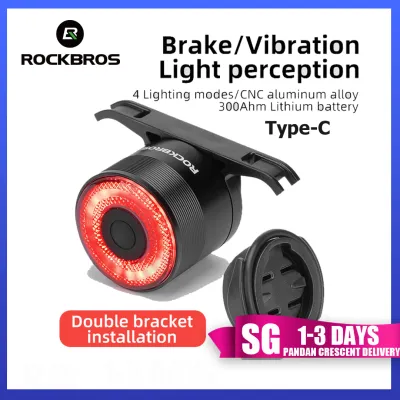 【SG Delivery】ROCKBROS Bike Light Type-C Rechargeable Waterproof Smart Auto Brake Sensing Light LED Bike accessories Taillight Bike Rear Light Q3