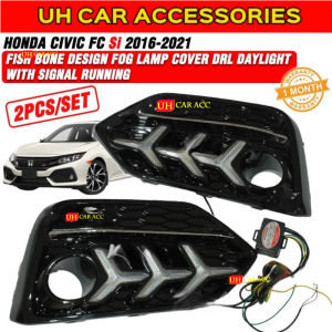 HONDA CIVIC FC Si 2016 - 2021 FISH BONE DESIGN FOG LAMP COVER DRL DAYLIGHT WITH RUNNING SIGNAL