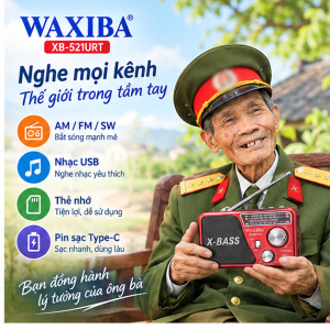 📻 Đài Radio Waxiba XB-521URT Đa Năng – Nghe AM/FM/SW Nhạc USB Thẻ Nhớ Pin Sạc Type-C