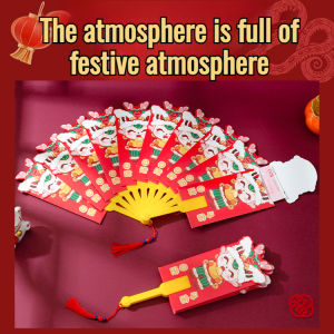 Red Packet Gift Set Open Fan Design Traditional Tassel Charms Red Envelope Waking Lion Fan